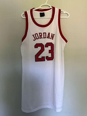Jordan White Jersey with Red Accents and Black Label